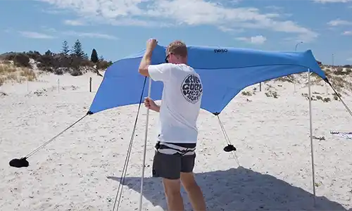 Setting up the Beach Canopy
